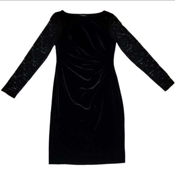 Chaps Velour and Lace Runched Waist Dress Size 4 - Picture 1 of 6